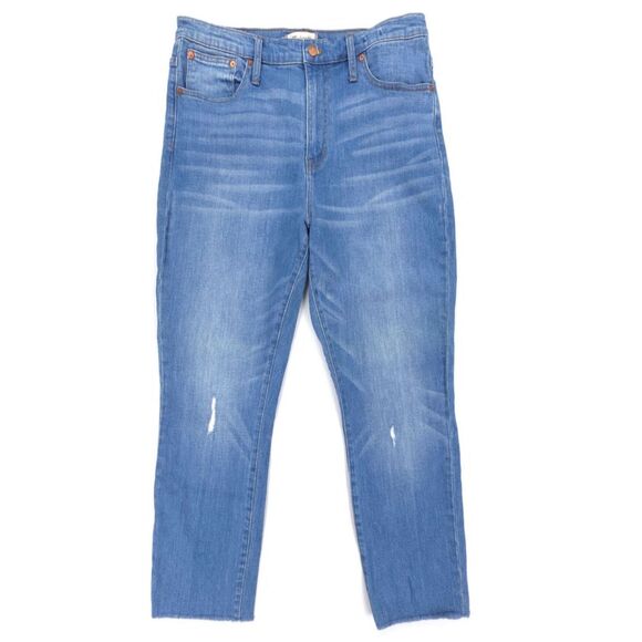 MADEWELL High-Rise Slim Boyjean Dover Wash Raw-Hemmed Beachy Minimal Boho Denim - Picture 1 of 10